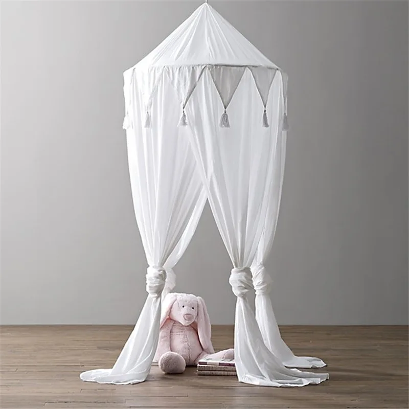 Ins creative Nordic chiffon pennant tassel four open door baby mosquito net bracket dome child tent