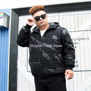 

Winter Big Size Male Cotton-padded Jacket Windproof With Cap Dark Flower Thicken Cotton-padded Jacket Plus Fat Plus Keep