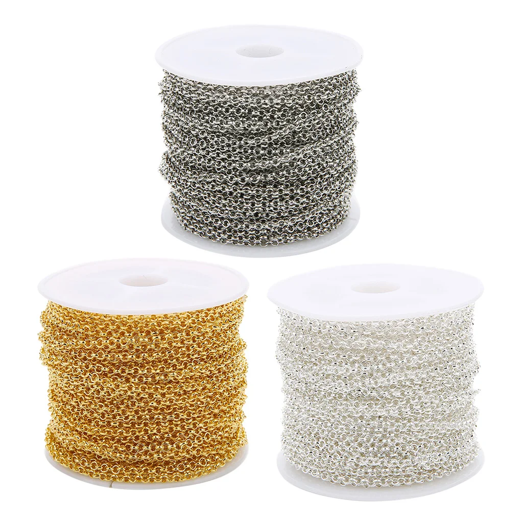 90 Feet silver colorwhite Gold silver color 2mm Cable O Chain Spool Bulk for Craft DIY Jewelry Making Necklace Bracelet Extender Chain Roll