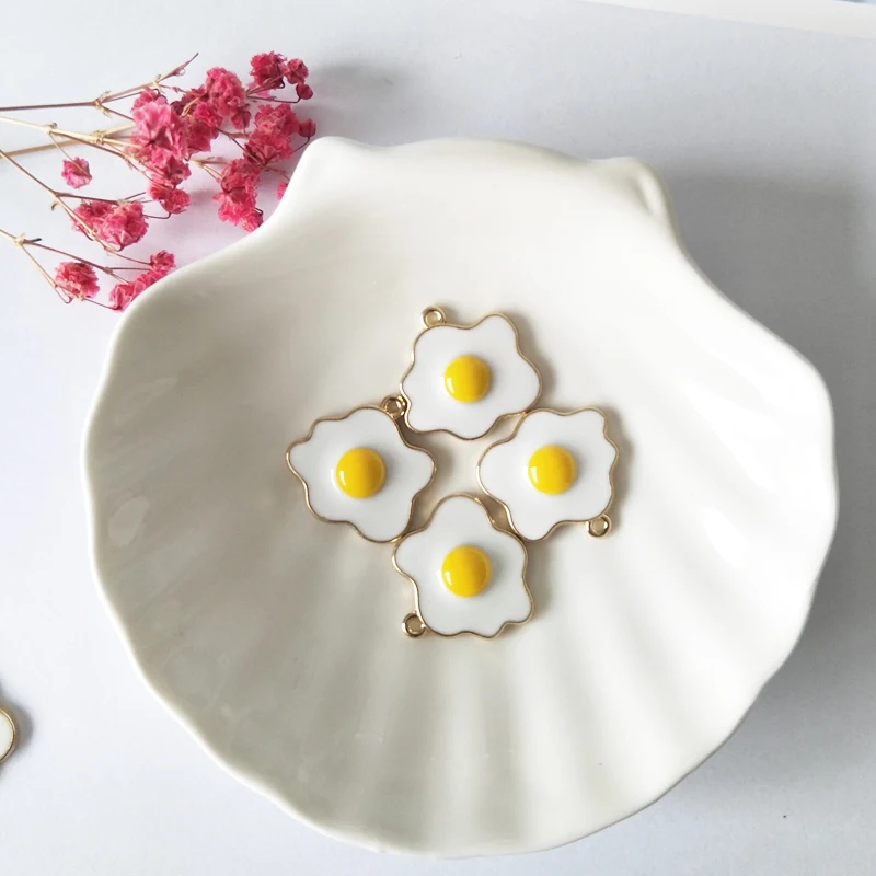 

10pcs Poached Egg Enamel Charms DIY Bracelet Earring Fried Eggs Pendants Jewelry Making Accessories Golden Base Metal 21*22MM