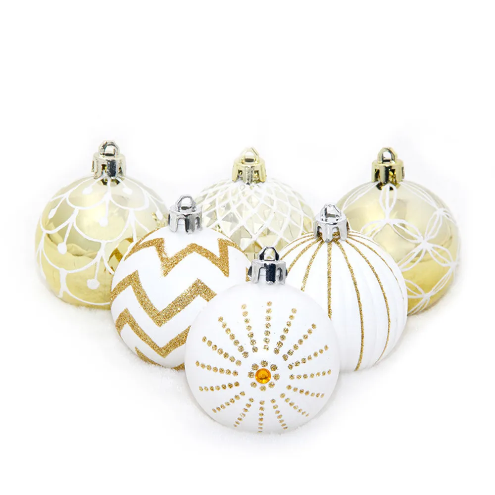 30 шт., белое золото, смешанные украшения для рождественской елки, рождественские шары, вечерние, на окно, для дома, для меха, Рождественский подвесной шар, украшение для украшения - Цвет: Белый