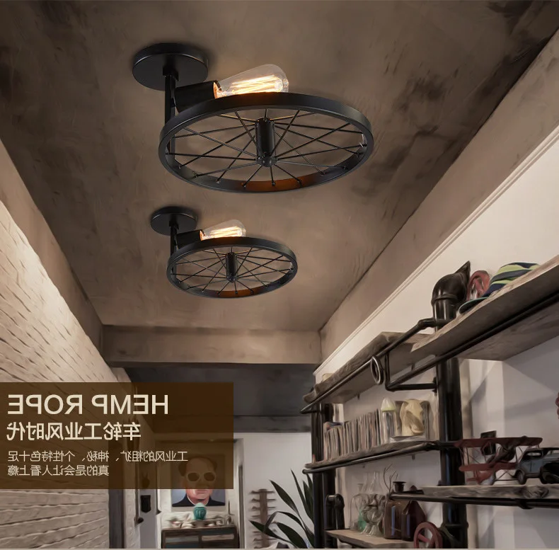 

American Country Industrial Multi Color Wheel Ceiling Lamp Retro Restaurant Coffee Bar Iron Ceiling Lamp Only Black Color lustre
