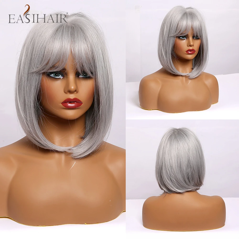 Easihairショート白髪かつらボブ髪型サイド強打コスプレロリータ耐熱合成かつら Synthetic None Lace Wigs Aliexpress
