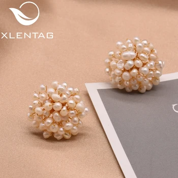 

XlentAg White Natural Freshwater Pearls Flower Stud Earrings For Women Girl Angel Wedding Party Gift Anime Luxury Jewelry GE0653