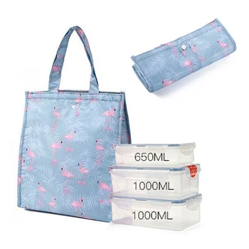 

1 PC Printed Foldable Lunch Bag Waterproof Portable Large Capacity Insulated Thermal Oxford Lunch Bag Food Picnic Storage Bag
