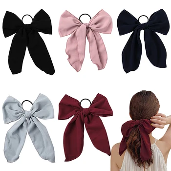 

1 pc Sweet Chiffon Solid Color Large Streamers Bowknot Hair Rope Girls Elastic Hair Rubber Bands Hair Ties Accessories