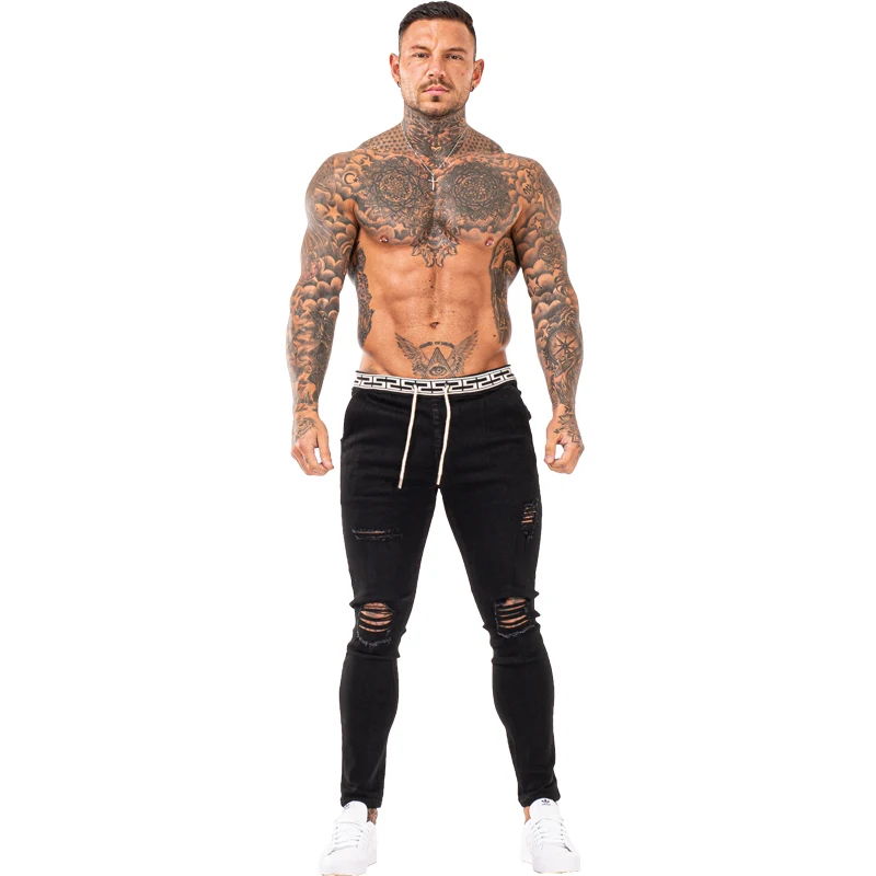 Gingtto Skinny Jeans Men Slim Fit Ripped Mens Jeans Big and Tall Stretch Blue Men Jeans for Men Distressed Elastic Waist zm163