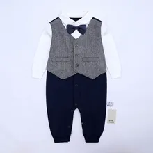 Зимний Детский костюм для новорожденных мальчиков с длинными рукавами; костюм джентльмена с галстуком-бабочкой; комбинезон; костюмы для мальчиков на день рождения