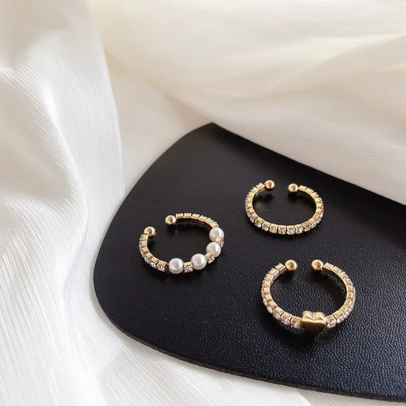 

Minimalist 2020 New Pearl Zircon Love Opening Adjustable Rings For Women Simple Gold Color Stack Rings Personalized Initial Ring