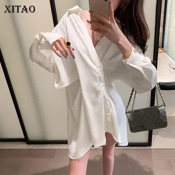 

XITAO White Women Dress Fashion New Pleated Full Sleeve Goddess Fan Minority Loose Ruffle Elegant Casual Style Dress DMY3411