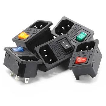 

10A 250VAC 3 Pin iec320 C14 inlet connector plug power socket with lamp rocker switch 10A fuse holder socket male connector