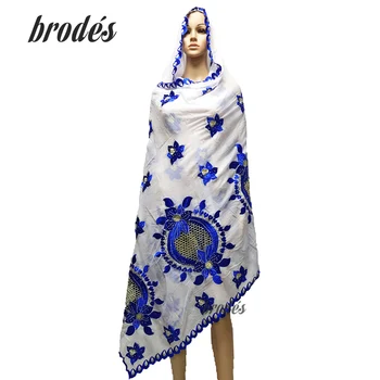 

New african scarfs muslim women big embroidery cotton scarf cotton match net embroidery scarf with stones