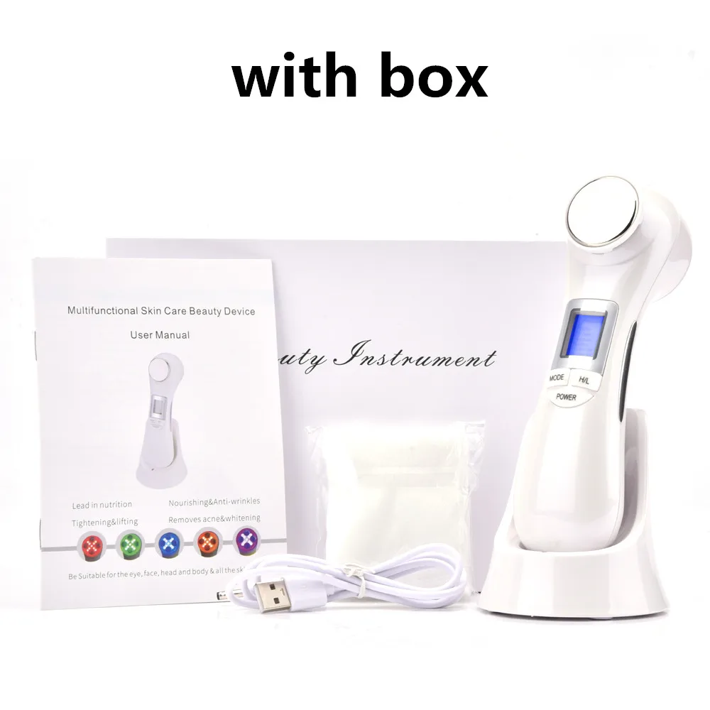 with box 6 in1 Skin Rejuvenation Remover Anti Wrinkle RF&EMS Radio Frequency LED Photon Face Skin Tightening Ion Microcurrent Mesotherapy - Цвет: with box