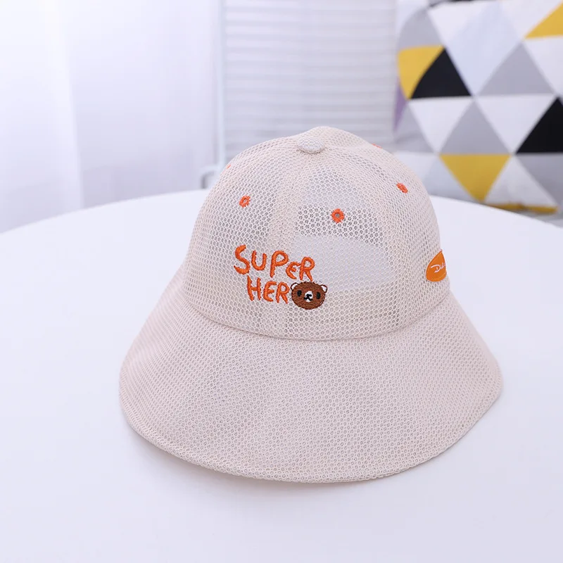 5 Colors Summer Fashion Outdoor Sun Hat for Baby Boy Children Cartoon Bear Mesh Hats Girls Kids Beach Breathable Protection Cap beqeuewll baby summer mesh bucket hat sun protection wide brim animal print fisherman hat outdoor headwear for 1 2 years