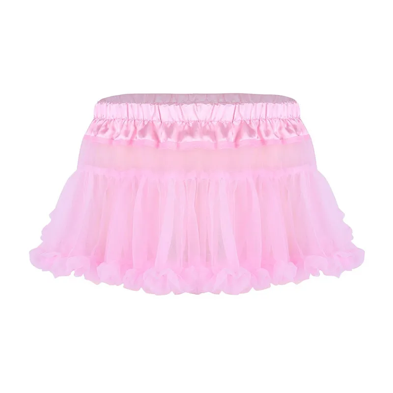 Pink Мужское нижнее белье SISSY атласный эластичный пояс с оборками Тюль со сборками многослойная юбка короткая мини юбка-пачка мужское соблазнительное нижнее белье - Цвет: Pink