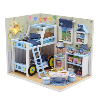 

DIY Creative Handmade Theme Wooden Cabin Assembly Building Model Toy Set With Light And Dust Cover