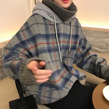 

B Winter Warm Casual Warm Hoodies Fake Two Pieces Women's Long Sleeve Turtleneck Pullover Coat Knitted Female Top*