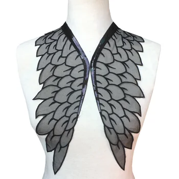 

6pair Angel Wings Black Embroidery Patch Sequin Beaded Embroidered Patches For Clothing Collar Applique Parches Sew On AC1521