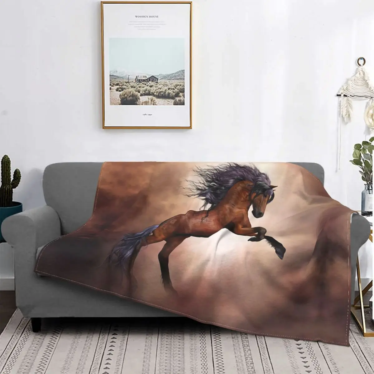 Beautiful Brown Horse Blankets Galloping Animal Lovers Wool Funny Soft
