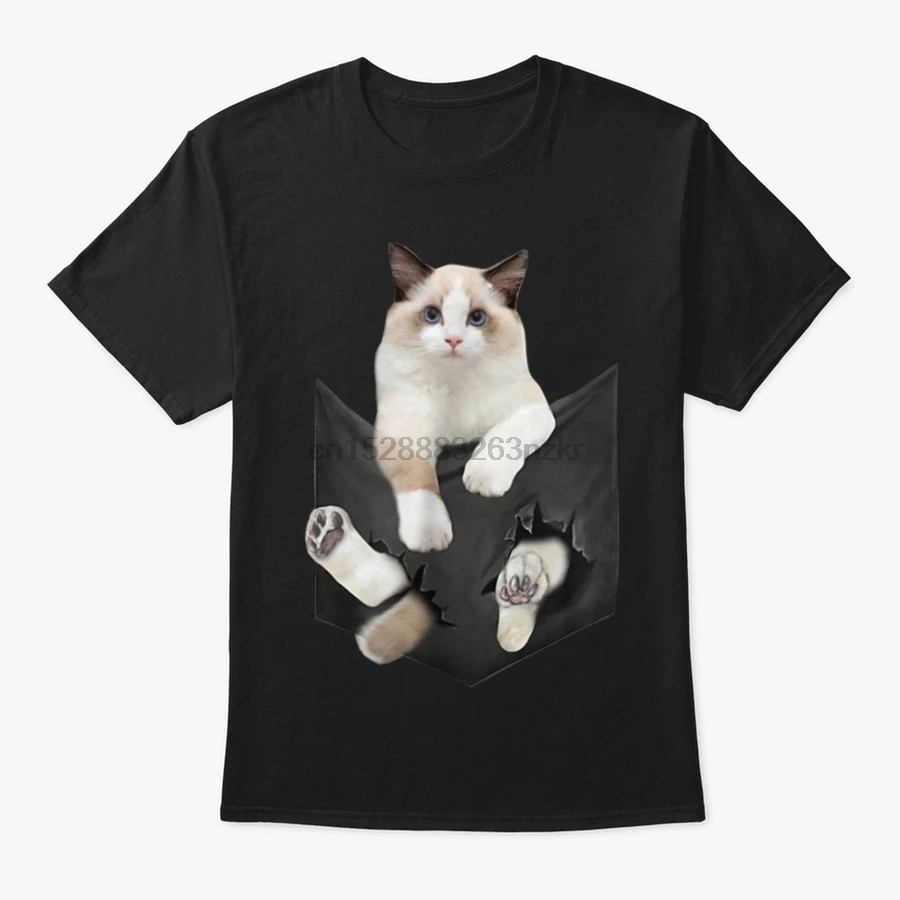 Мужская футболка забавная Ragdoll кошка в кармане подарок для женщин и мужчин