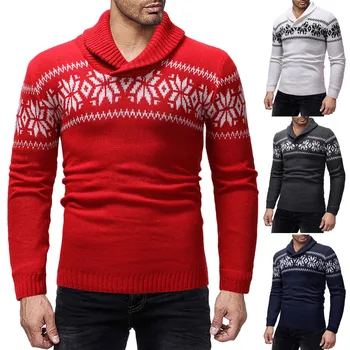 

Christmas Style Men Autumn Winter Pullover Christmas Print Long Sleeve Knitted Sweater Tops O-Neck Sweaters Men Y11.21