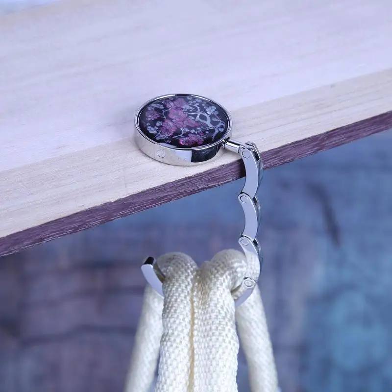 

Portable Metal Foldable Bag Purse Hanger Purse Hook Handbag Holder Convenient Hook Hang Bag Round Rhinestone Holder