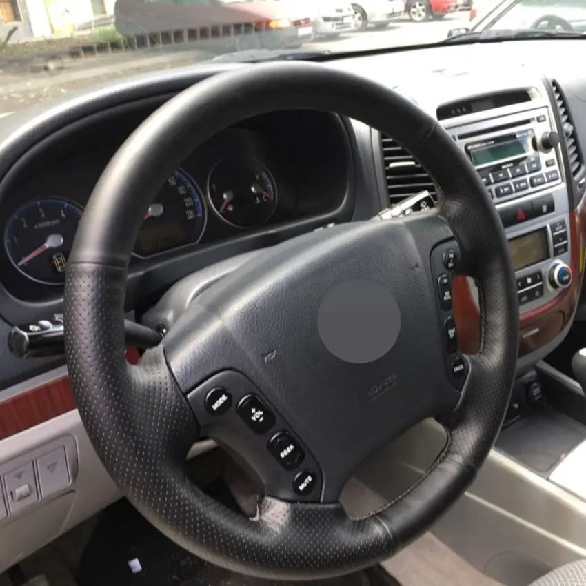 DIY черный чехол из натуральной кожи ручной работы на рулевое колесо для hyundai Santa Fe 2007-2012 автомобильные аксессуары