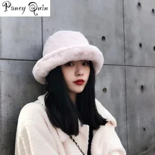 Inverno feminino flat top boné de pele grosso quente balde chapéus casual cor sólida senhoras de pele inverno tudo combinado quente andando chapéu(China)