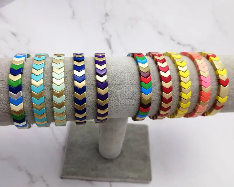 ZWPON Painted Metallic Chevron Bangles Elastic Herringbone Boho Bracelets Women V Shape Arrow Bangles Jewelry Wholesale