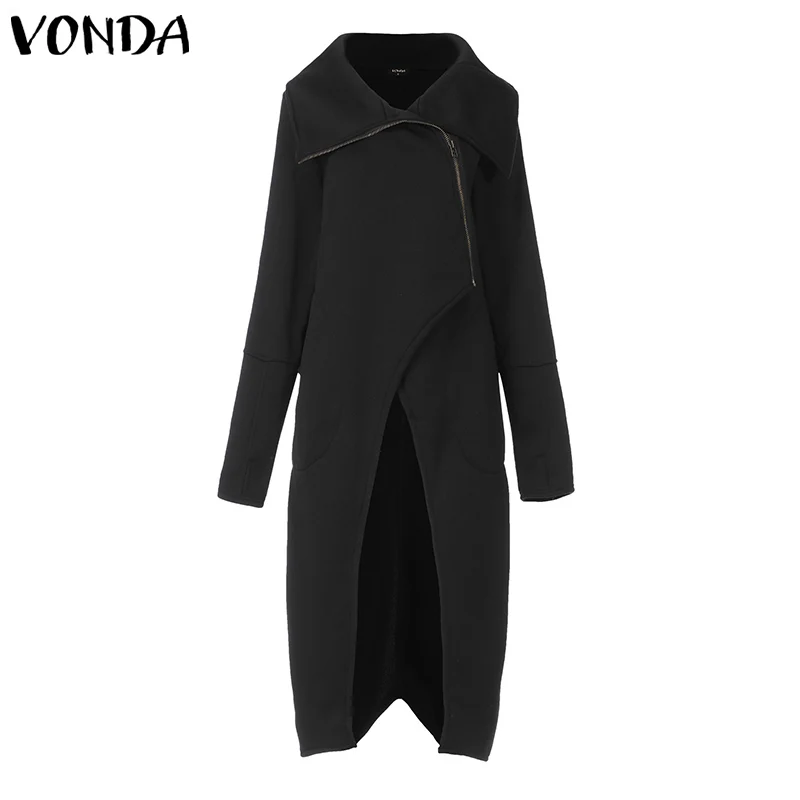 Promo  VONDA Autumn Hoody Dress Winter Coat Women Asymmetric Jackets Zippers Sweatshirt 2019 Casual Loose 