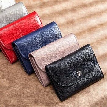 

Simple Women Genuine Leather Coin Purse Key Soft Credit Card Holder Zipper Coin Wallet Retro Key Holder Large Capacity Money Bag