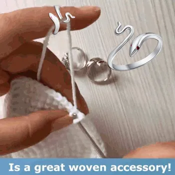 

Adjustable Beauty snake Knitted Loop Crochet Finger Wear Thimble Yarn Needle Ring Type Knitting Tool Needle Knuckle 1/2/3/4/5 pc