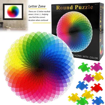 

New Hot 1000 Piece Puzzles for Adults Teen Gradient Color Rainbow Large Round Jigsaw Puzzle Difficult SMR88