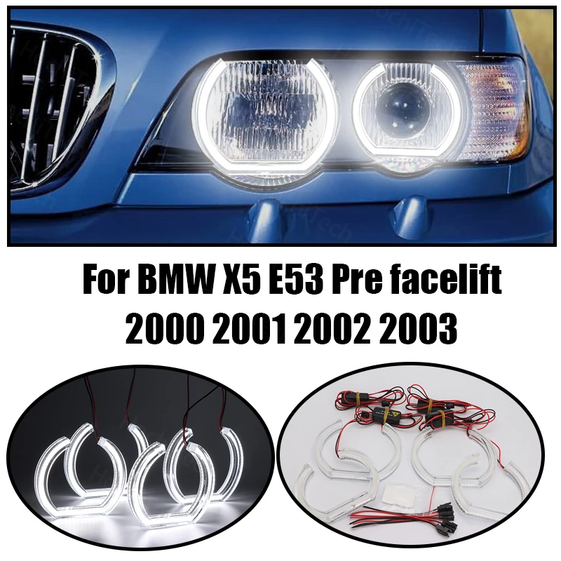 

LED Angel Eye Kit 6000K White Halo Ring DRL Day Light for BMW X5 E53 Pre Facelift 2000 2001 2002 2003 Crystal Angel Eyes