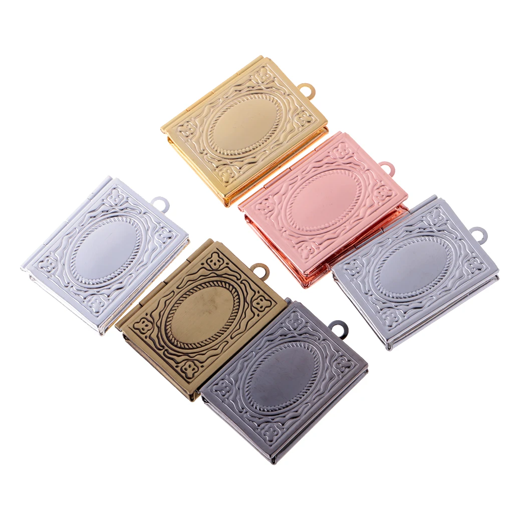 6Pcs Classic Flower Book Picture Photo Frame Locket Pendant Charms Finding