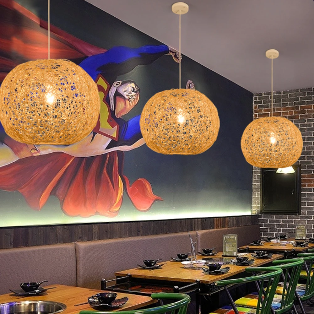 

Chinese Modern Rattan Pendant Light Lamp Indoor Lighting Teahouse Decoration Handmade Lamp Cover E27 Fixture Bar Hang Led Lamp