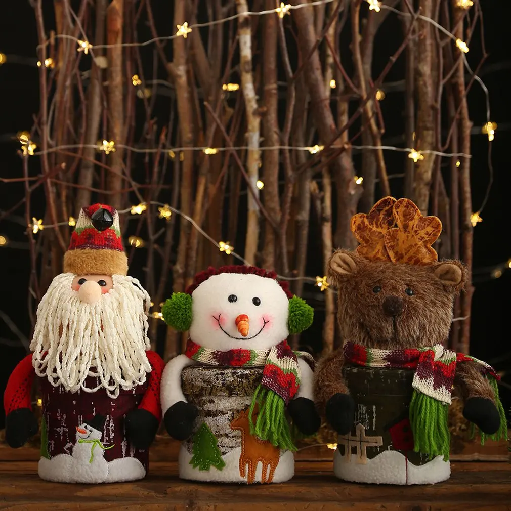 Christmas Candy Cans Bark Paper Candy Box Cartoon Doll Creative Candy Cans Christmas Decorations Old Man Snowman Deer