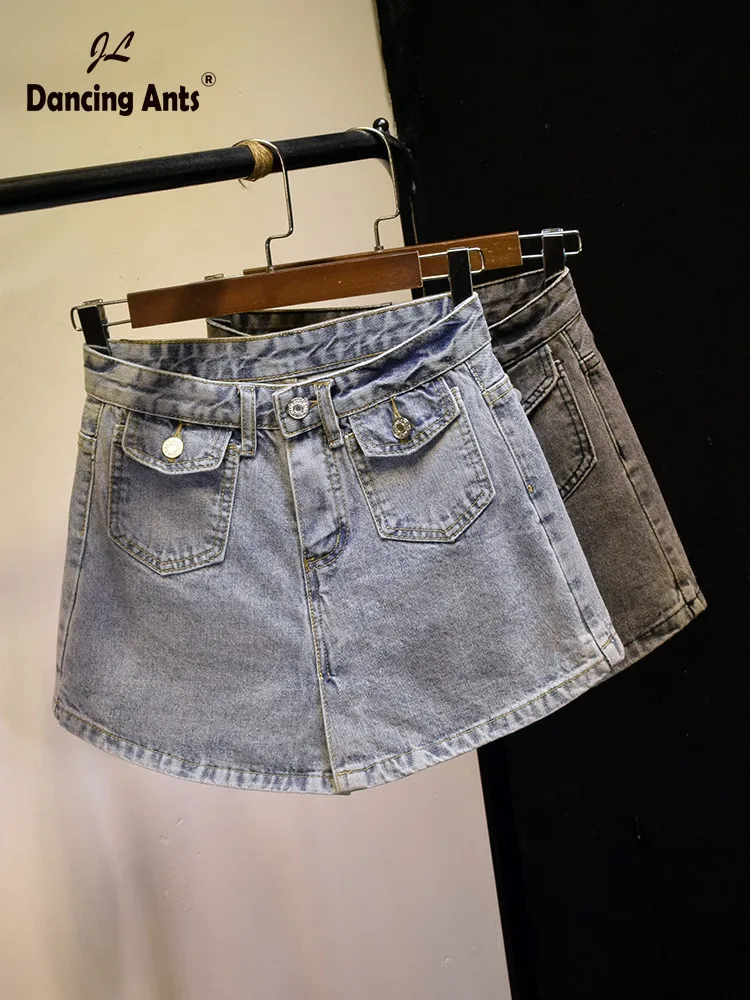 

Woman High Waist Wide-leg Loose A-line Jeans Skirt Short Trend 2020 Korean Style Zipper Fly Streetwear Female Denim Skirt Shorts