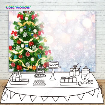 

Photography Backdrop Christmas Silver Winter Snow Background Green Christmas Tree Bokeh Photo Background for Kids Photography