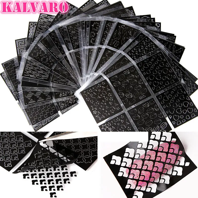 

Kalvaro 24 Size Hollow Nail Sticker Shiny Transparent Base Silver Holographic Star Transfer Paper Nail Art Decor Manicure
