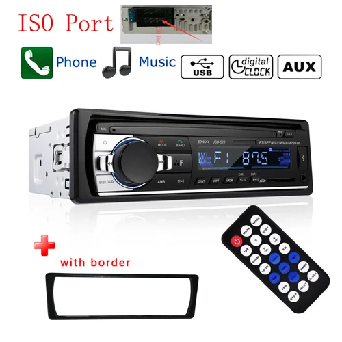 Auto Radio Car MP3 Player 12V 1 Din Bluetooth Car Radios SD Auto Audio Stereo FM Receiver Aux Input Hands-free Remote Control - Color: With ISO Port