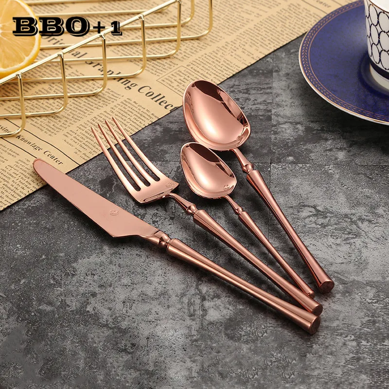 

1pcs Rose Gold Salad Forks Tableware Sets Metal Dinner Knife fork Teaspoon Korean Cutlery Wedding Dinnerware Set Steak knives