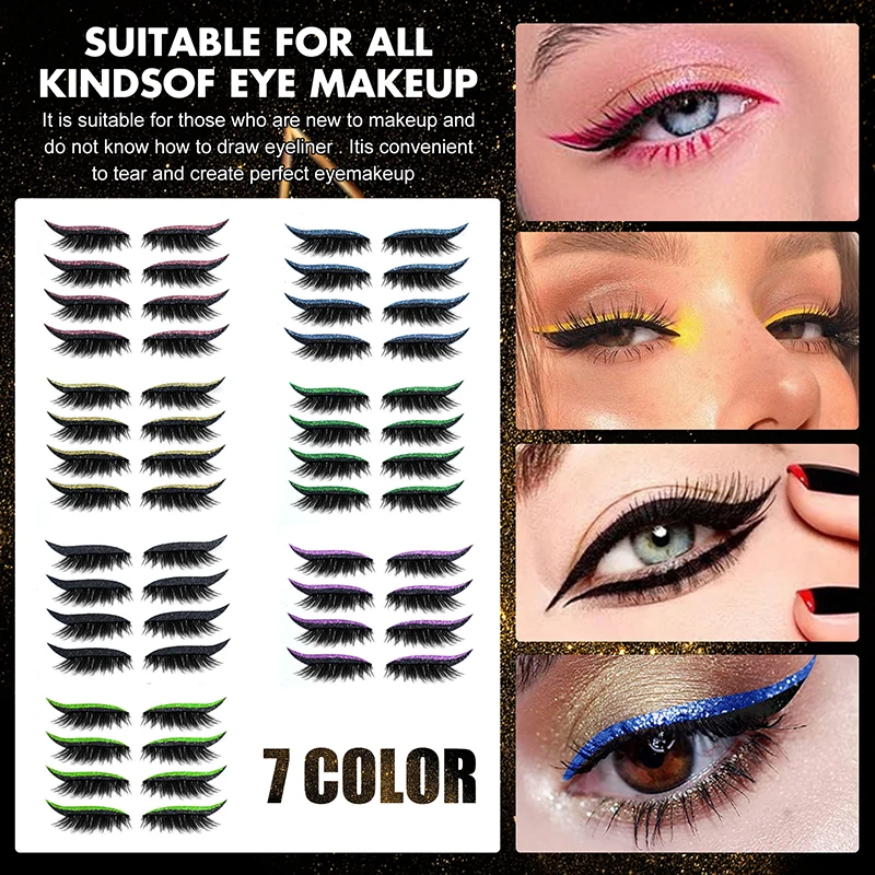 4 Pair Reusable False Lashes Eyeliner And Eyelash Stickers Waterproof Eyeliner Eyelash Stickers Easy To Use And Remove 7 Colors