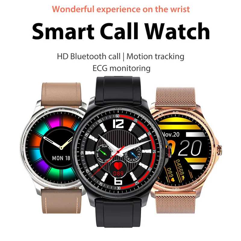 US $59.00 Smart Call Watch R26 Bluetooth Hand Free Full Touch Fitness Tracker Band Men Women Ecg Heart Rate Round Music Sports Smartwatch