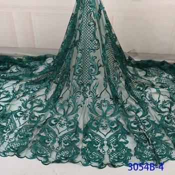 

NIAI Green African Beaded Lace Fabric 2019 High Quality Lace Material Nigerian Tulle Lace Fabrics For Wedding Dress XY3054B-4