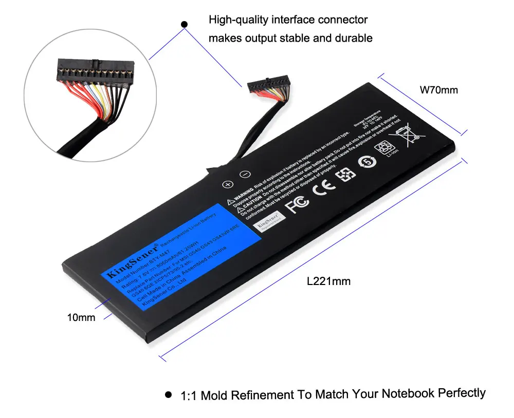 KingSener BTY-M47 ноутбук Батарея для MSI GS40 GS43 GS43VR 6RE GS40 6QE 2ICP5/73/95-2 MS-14A3 MS-14A1 7,6 V 8060 мА-ч/61.25WH