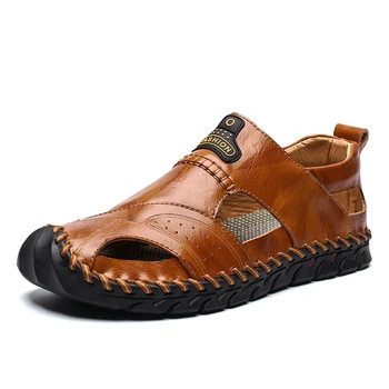

YOUQIJIA New Genuine Leather Men Shoes Outdoor Lightweight Flats Summer Shoes Comfort Beach Casual Men Sandals Big Size 48