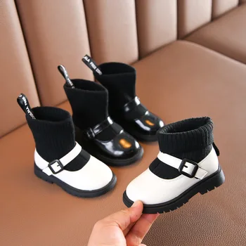 

Winter Baby Girls Casual Knitted Leather Shoes Princess Soft Sole Short Boots Children Shoes