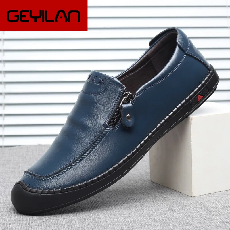 

Monstceler Brand Men's Leather Loafer Shoes British Fashion Casual Shoes Breathable Side Zip Handmade Sneaker Shoes M1211