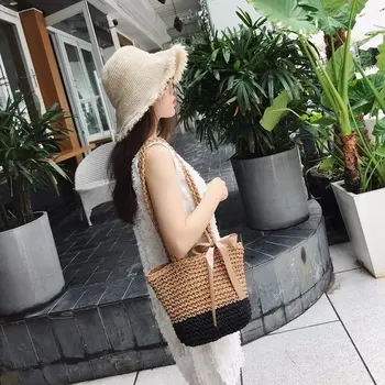 

Casual Bow Rattan Women Handbags Handmade Woven Shoulder Bags Wicker Totes Summer Beach Straw Bag Ladies Travel Totes Female Sac